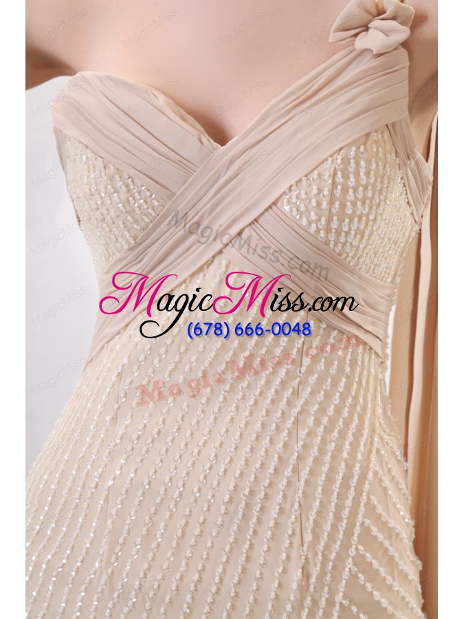 wholesale column champagne one shoulder watteau train beading wedding dress