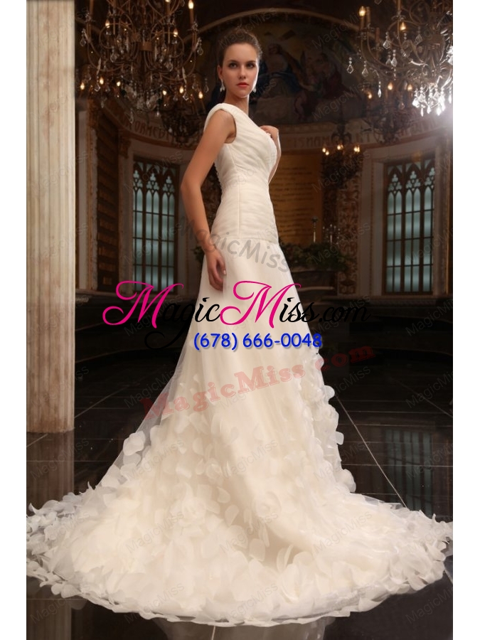 wholesale a-line v-neck court train ruching zipper up tulle wedding dress