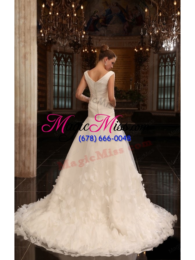 wholesale a-line v-neck court train ruching zipper up tulle wedding dress