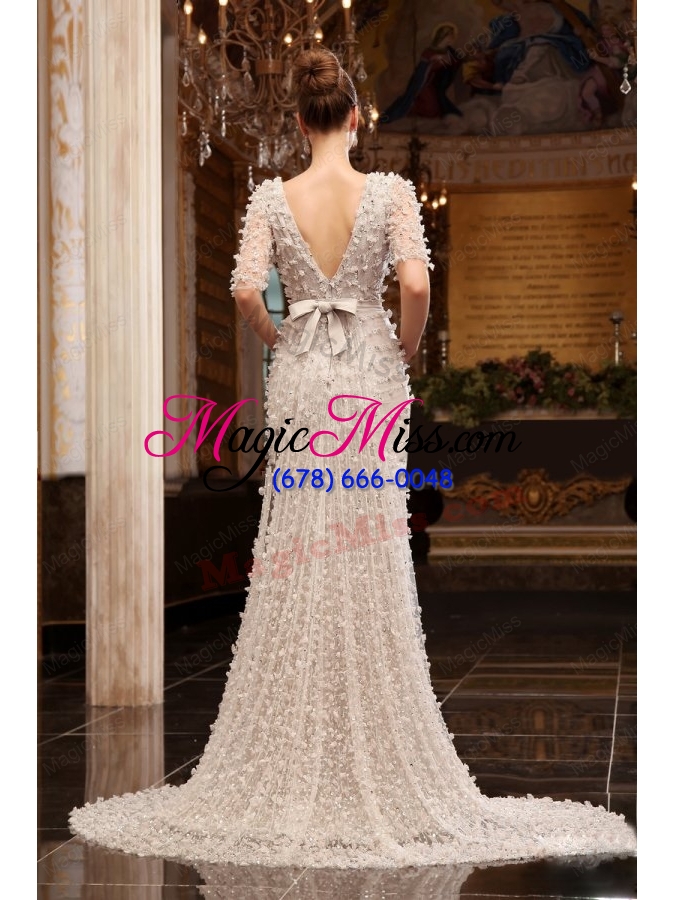 wholesale column high neck zipper up tulle wedding dress with half sleeves