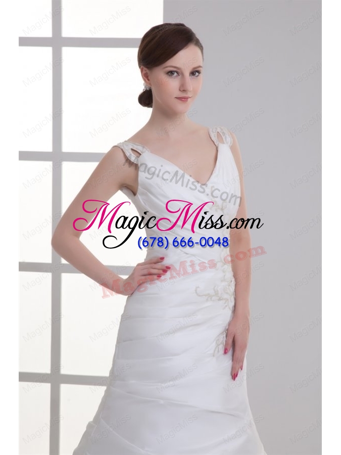 wholesale luxurious mermaid v-neck court train taffeta embroidery zipper up wedding dress