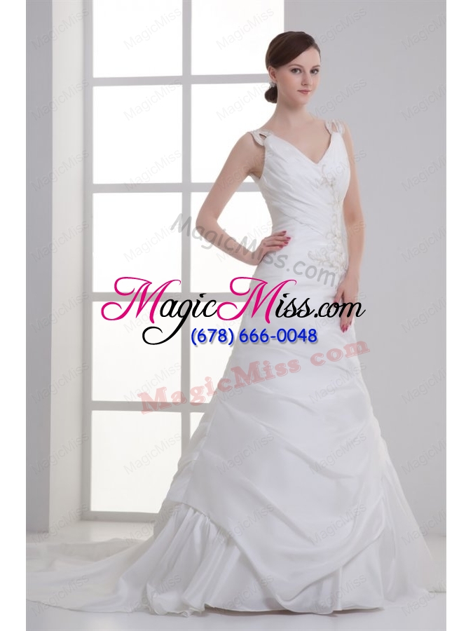 wholesale luxurious mermaid v-neck court train taffeta embroidery zipper up wedding dress