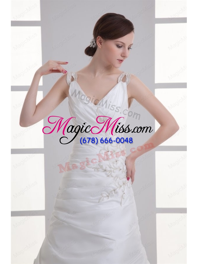 wholesale luxurious mermaid v-neck court train taffeta embroidery zipper up wedding dress