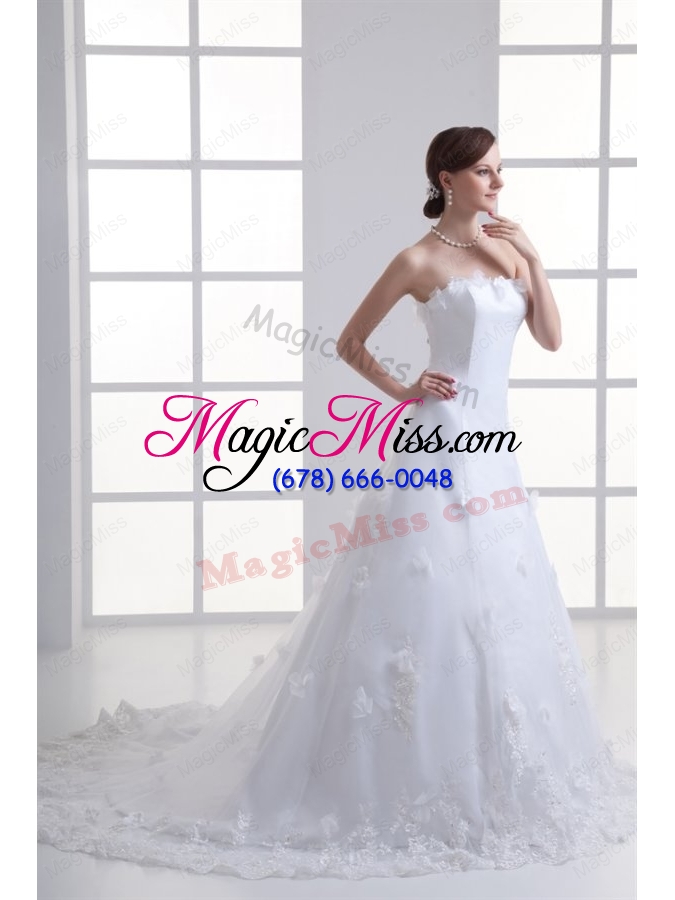 wholesale a-line strapless appliques lace court train wedding dress