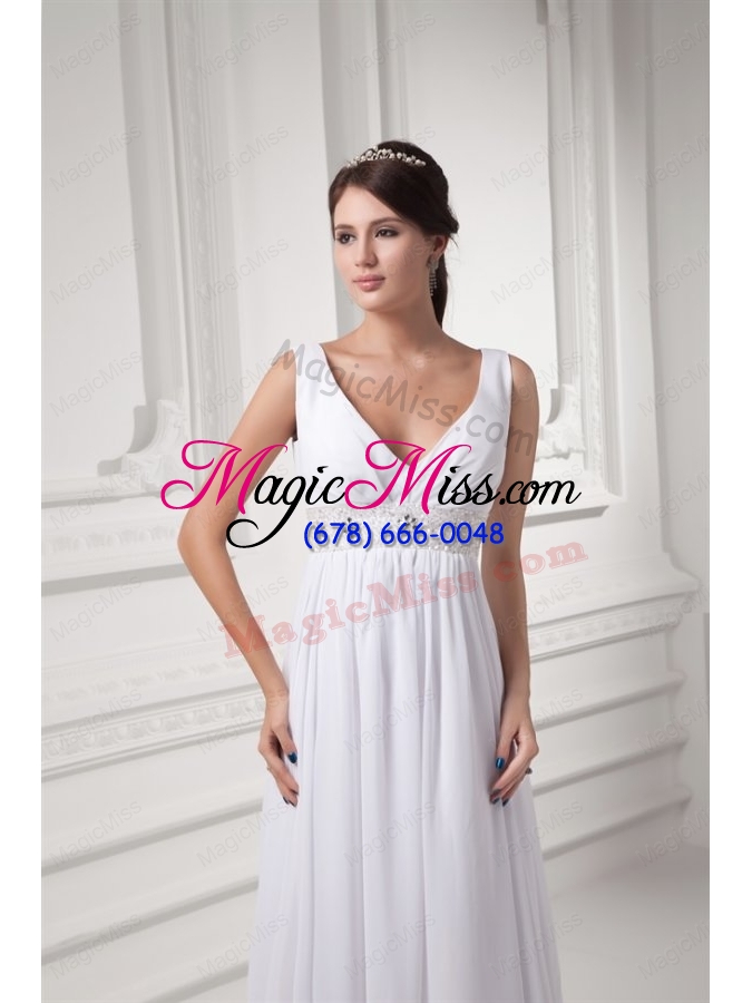 wholesale empire v neck beading and ruching chiffon long wedding dress