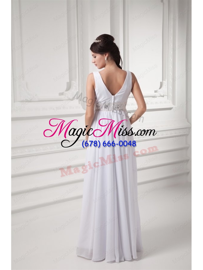 wholesale empire v neck beading and ruching chiffon long wedding dress