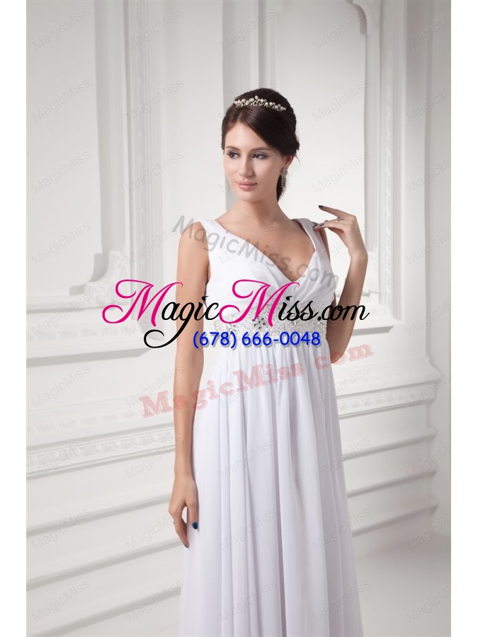 wholesale empire v neck beading and ruching chiffon long wedding dress