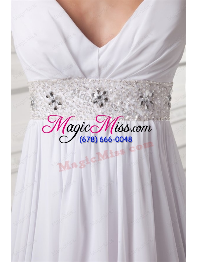 wholesale empire v neck beading and ruching chiffon long wedding dress