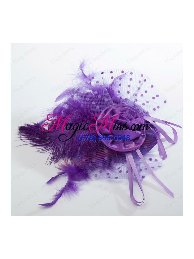 wholesale beautiful tulle black and purple feather hair ornament