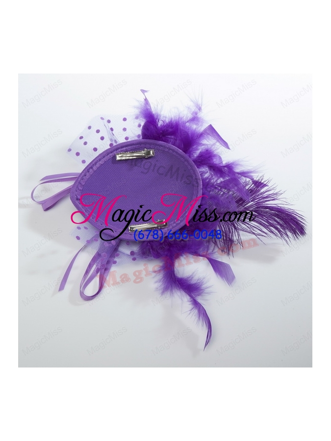 wholesale beautiful tulle black and purple feather hair ornament