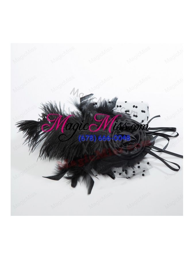 wholesale beautiful tulle black and purple feather hair ornament