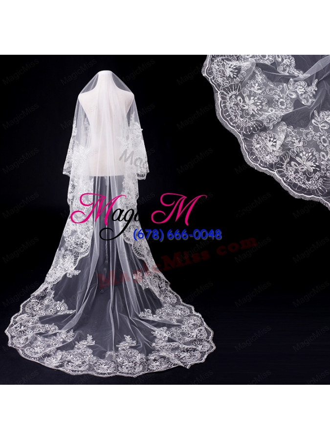 wholesale classic one-tier lace appliques edge wedding veil