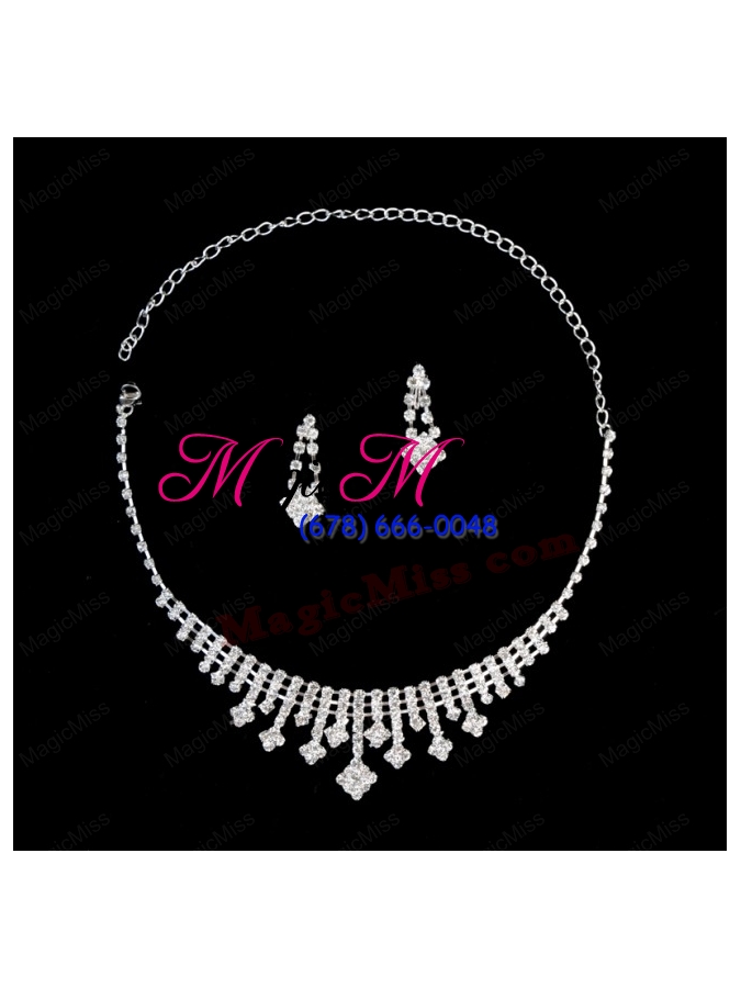 wholesale shimmering rhinestone bridal necklace and earrings jewelry set