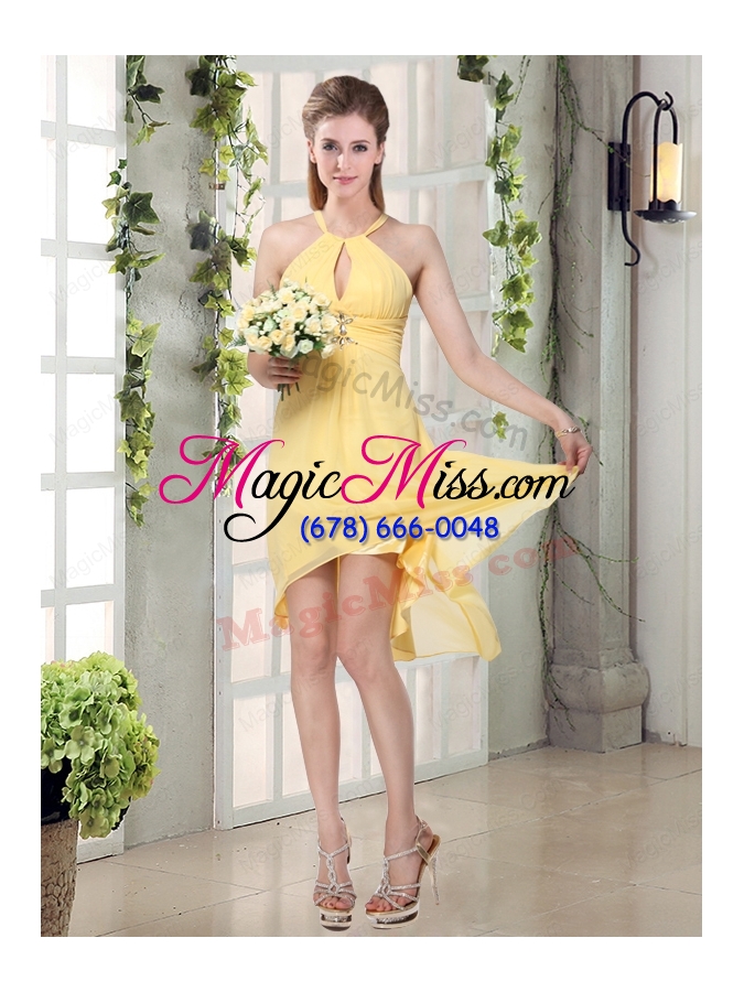 wholesale new fashion halter top asymmetrical  bridesmaid dress