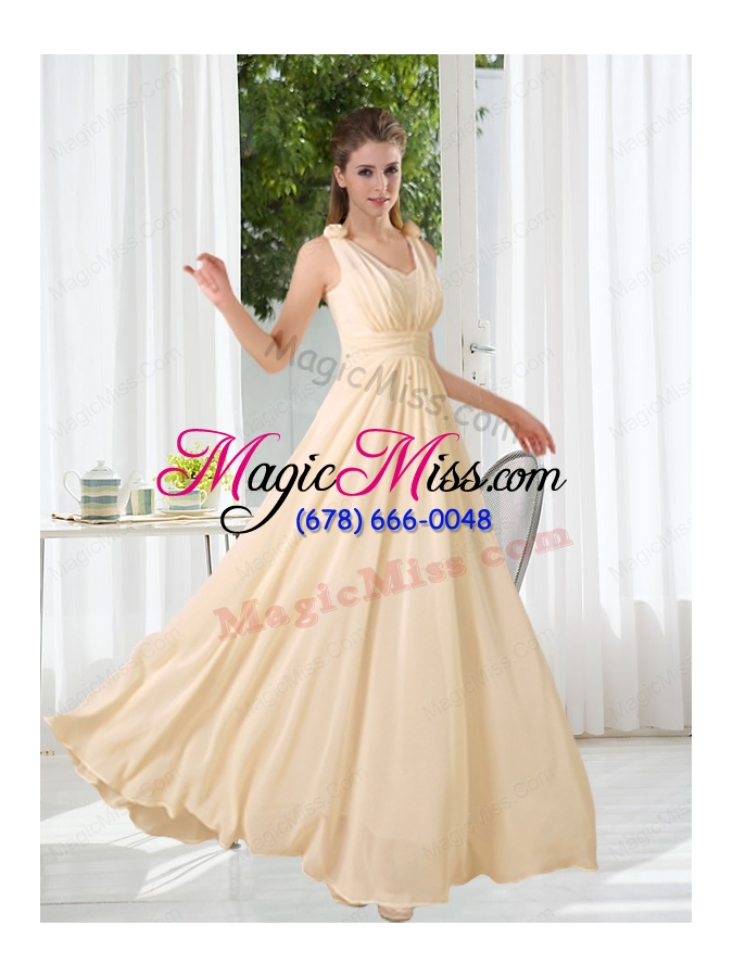 wholesale 2015 modest v neck empire ruching bridesmaid dress