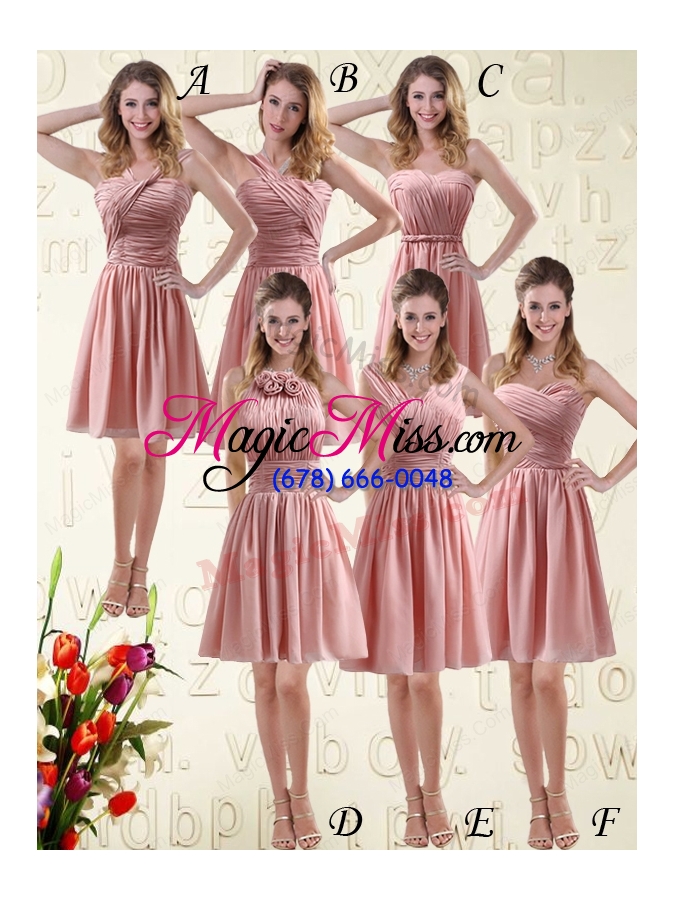 wholesale halter ruching and handmade flowers empire chiffon bridesmaid dresses