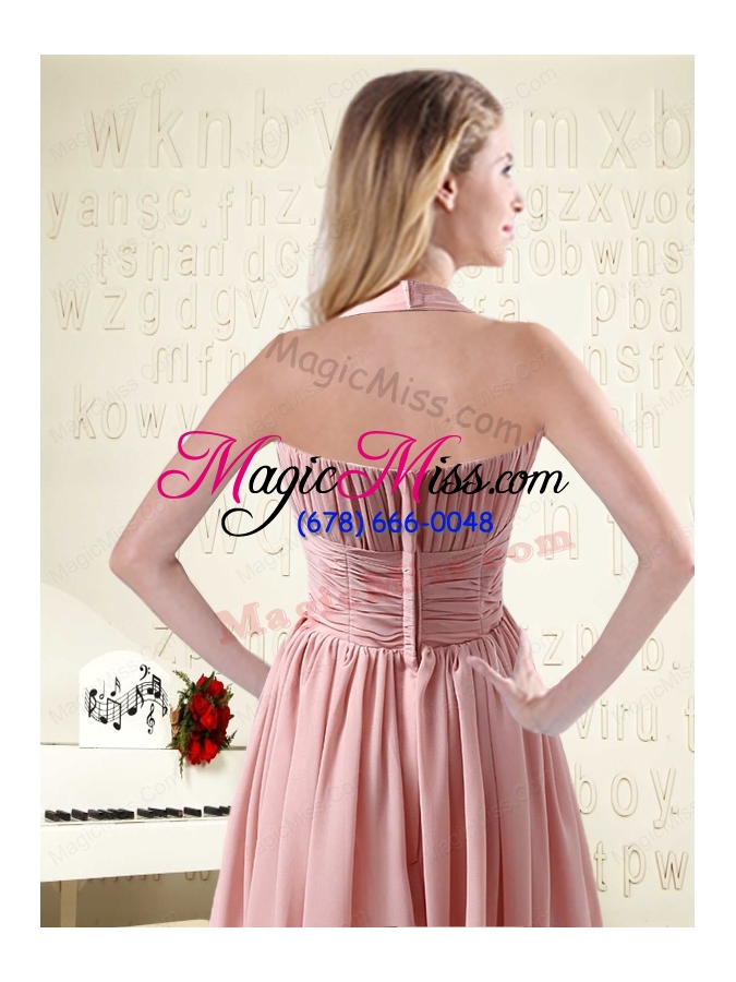 wholesale halter ruching and handmade flowers empire chiffon bridesmaid dresses