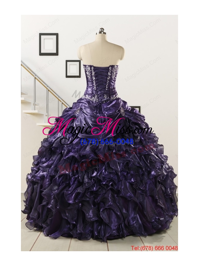 wholesale luxurious 2015 ball gown purple quinceanera dresses with appliques
