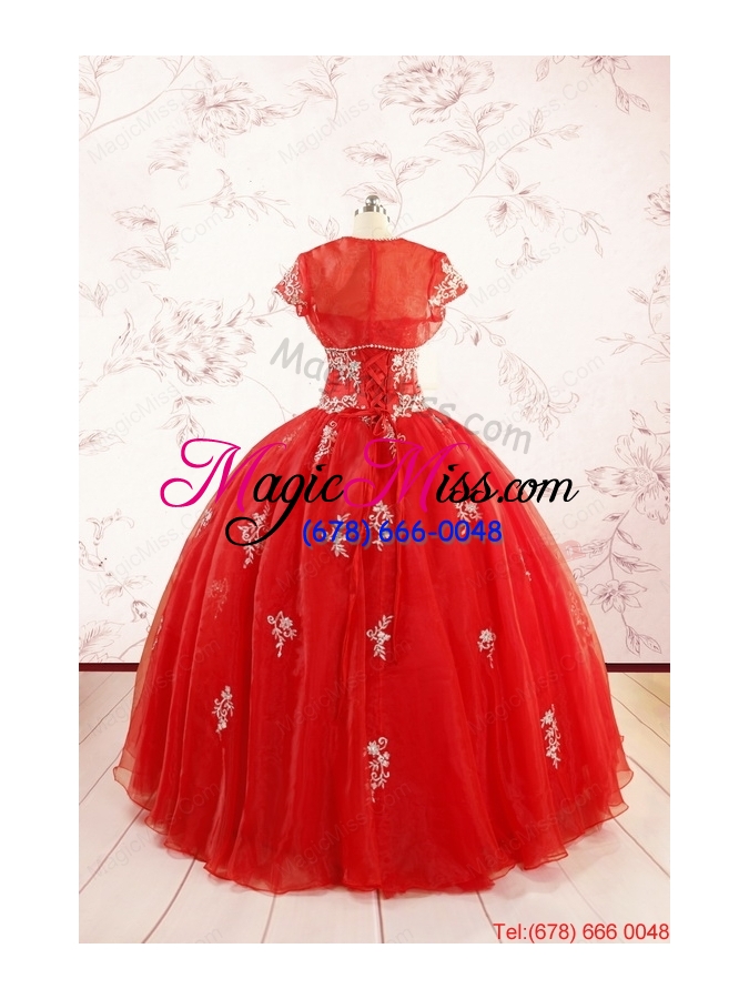 wholesale most popular red puffy quinceanera dresses with appliques