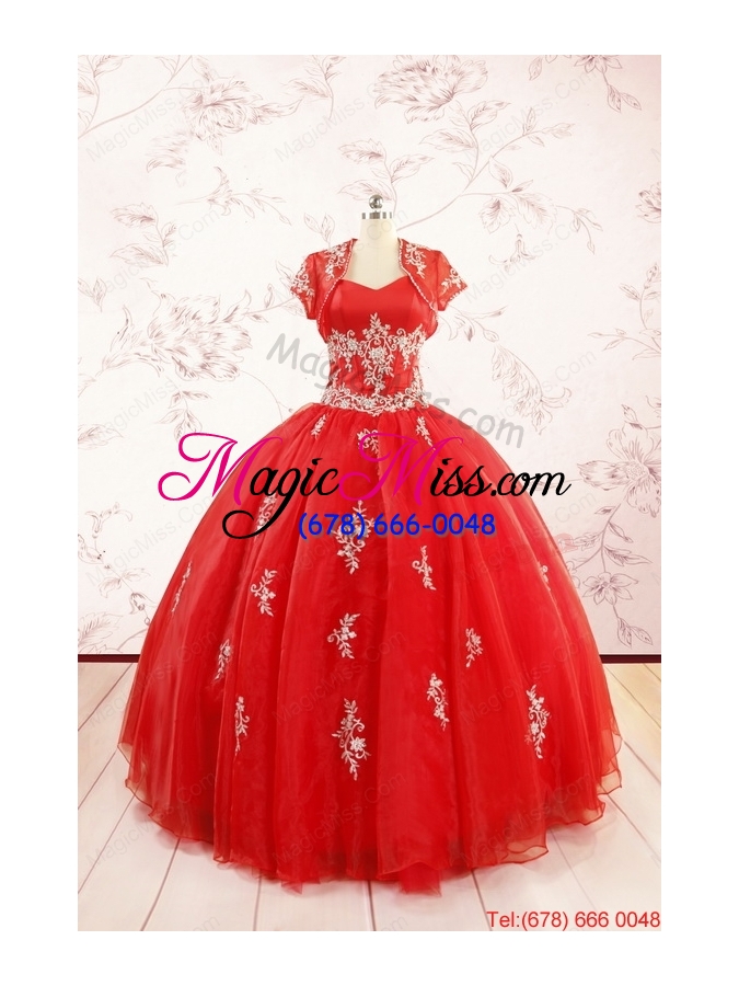 wholesale most popular red puffy quinceanera dresses with appliques