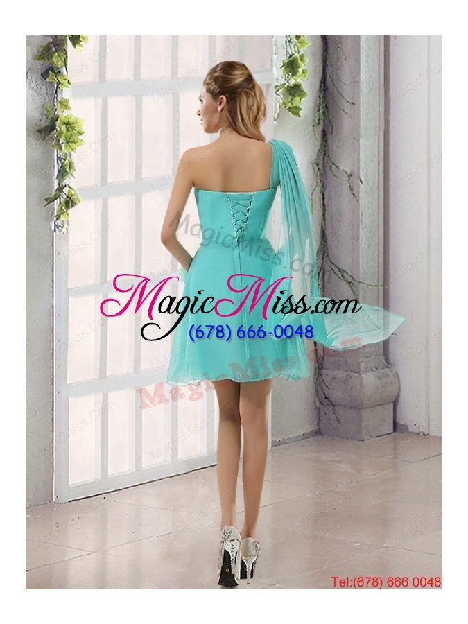 wholesale one shoulder a line beading and ruching dama dress with lace up