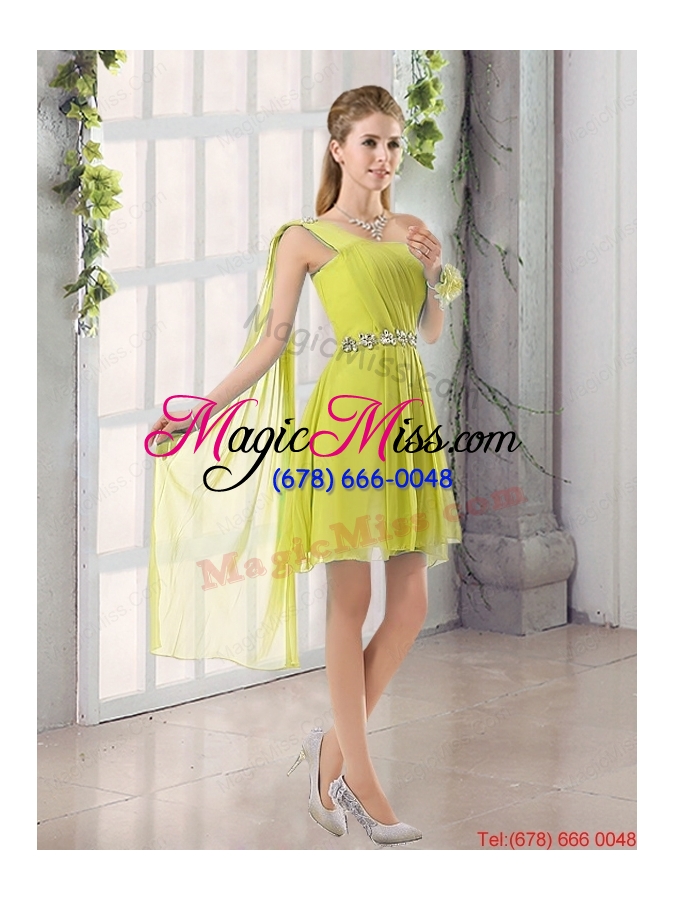 wholesale one shoulder a line beading and ruching dama dress with lace up