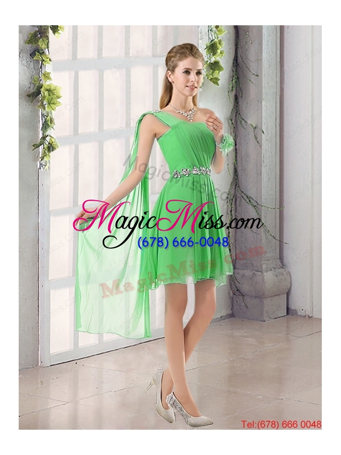 wholesale one shoulder a line beading and ruching dama dress with lace up