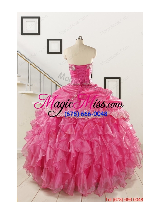 wholesale 2015 elegant appliques and ruffles quinceanera gowns in hot pink