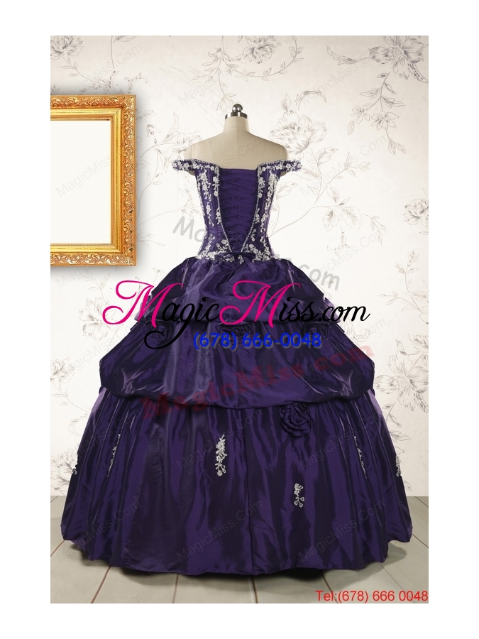 wholesale 2015 latest off the shoulder appliques quinceanera dresses in purple