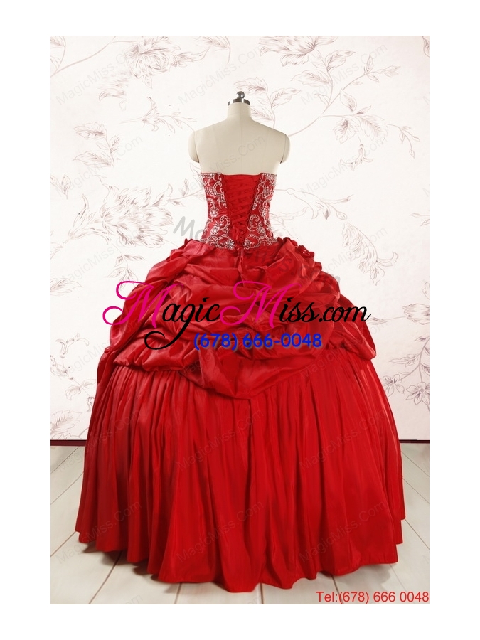 wholesale 2015 puffy sweetheart beading quinceanera dresses in red