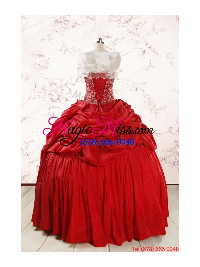 wholesale 2015 puffy sweetheart beading quinceanera dresses in red