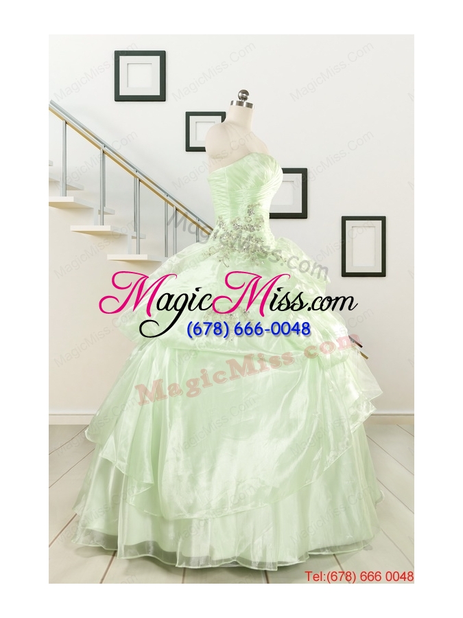 wholesale 2015 cheap beading strapless yellow green quinceanera gowns