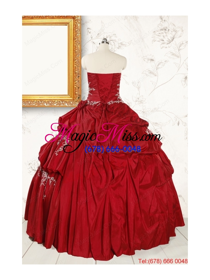 wholesale 2015 puffy appliques wine red remarkable quinceanera dresses