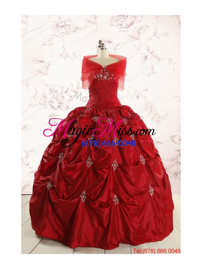 wholesale 2015 cheap appliques quinceanera dresses in wine red