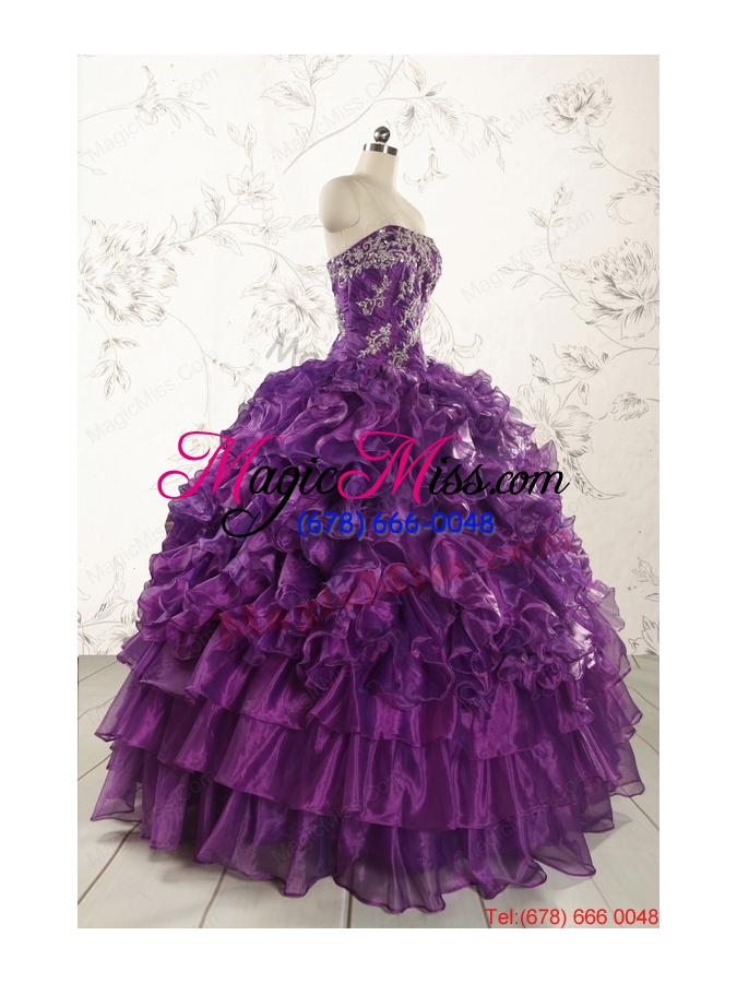 wholesale beautiful appliques purple strapless 2015 quinceanera dresses