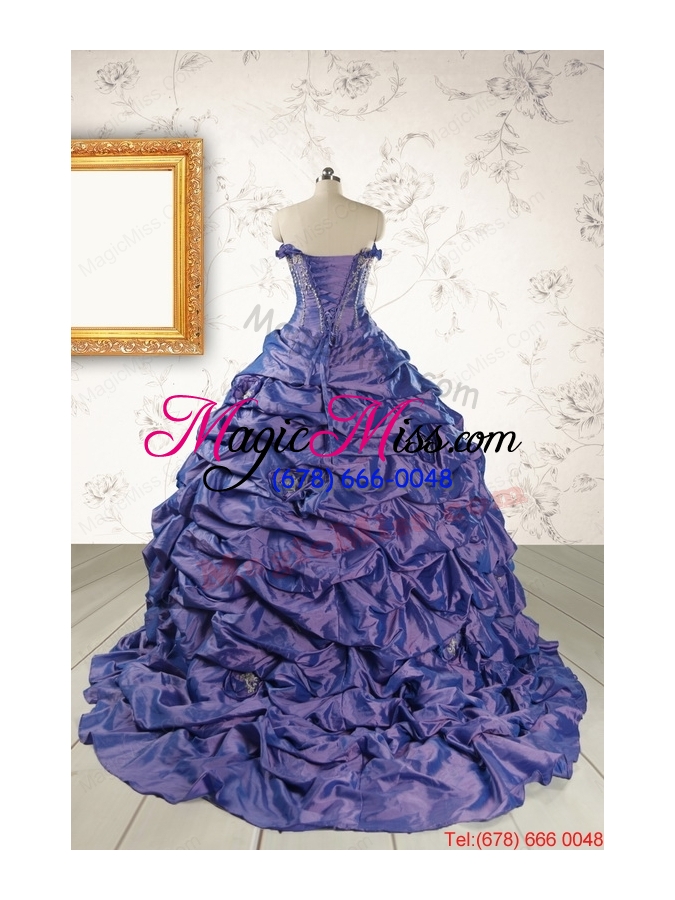 wholesale 2015 unique purple quinceanera dresses with brush train