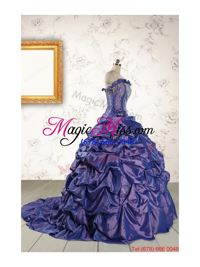 wholesale 2015 unique purple quinceanera dresses with brush train