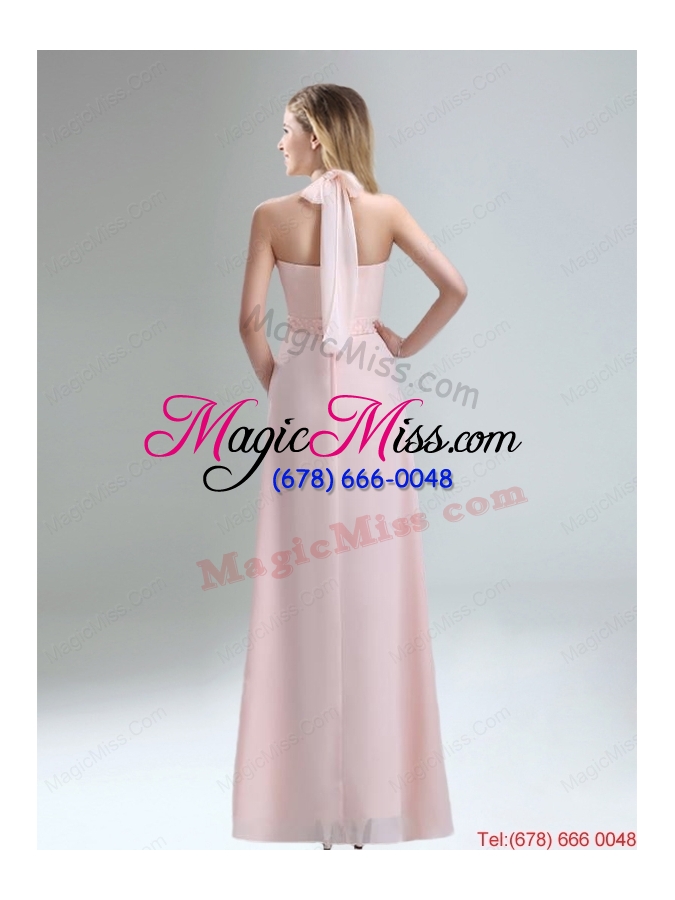 wholesale romantic 2015 high neck chiffon light pink dama dress