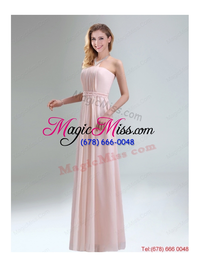 wholesale romantic 2015 high neck chiffon light pink dama dress