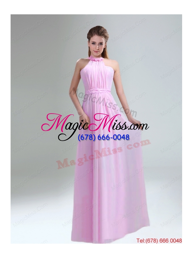 wholesale romantic 2015 high neck chiffon light pink dama dress