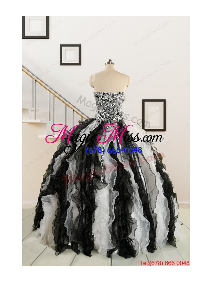 wholesale exclusive black and white quinceanera dresses with zebra and ruffles