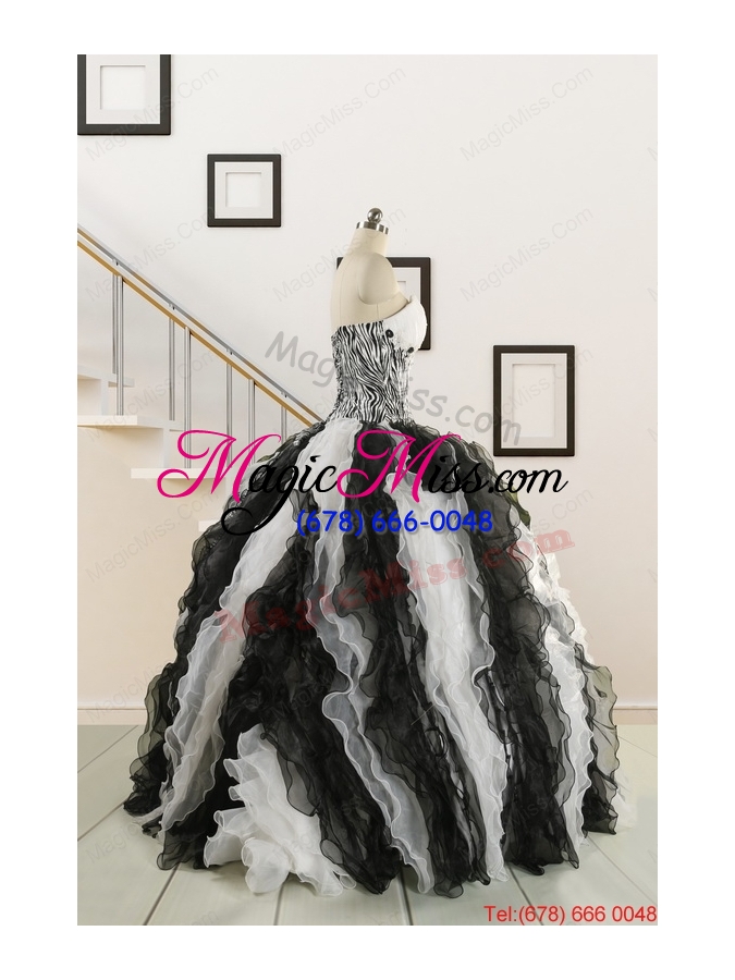 wholesale exclusive black and white quinceanera dresses with zebra and ruffles