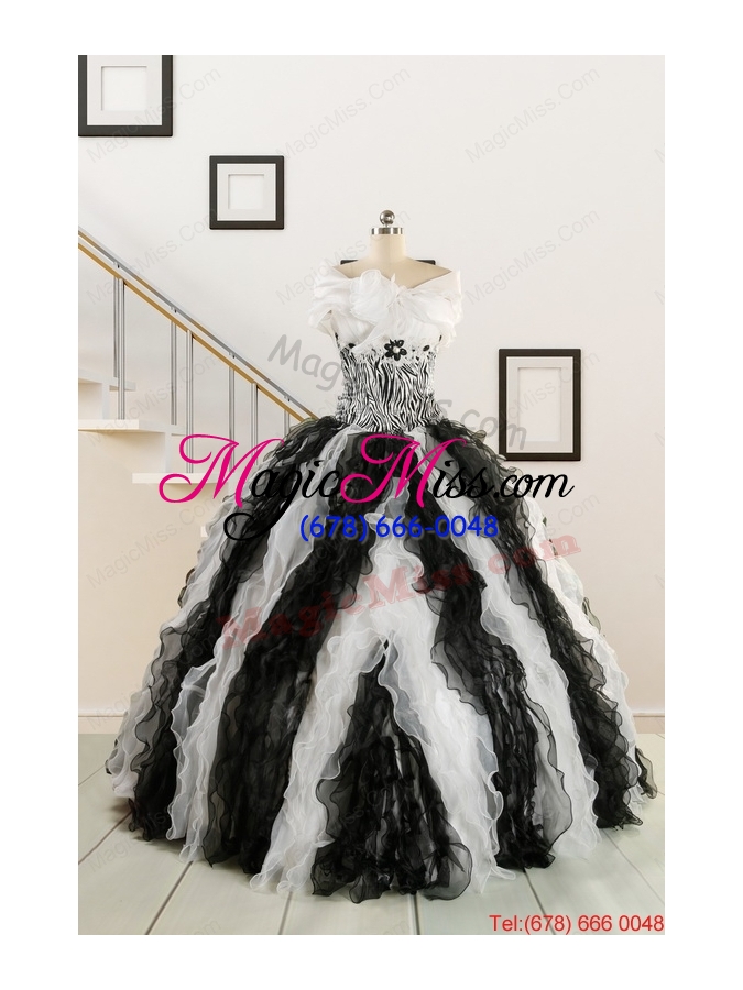 wholesale exclusive black and white quinceanera dresses with zebra and ruffles