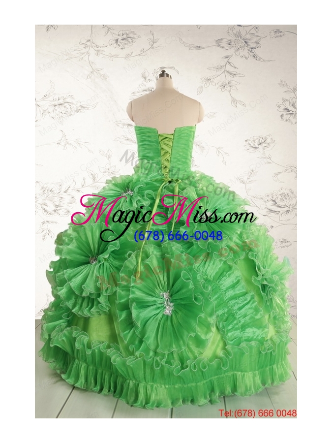 wholesale classical green quinceanera dresses with appliques and ruffles for 2015
