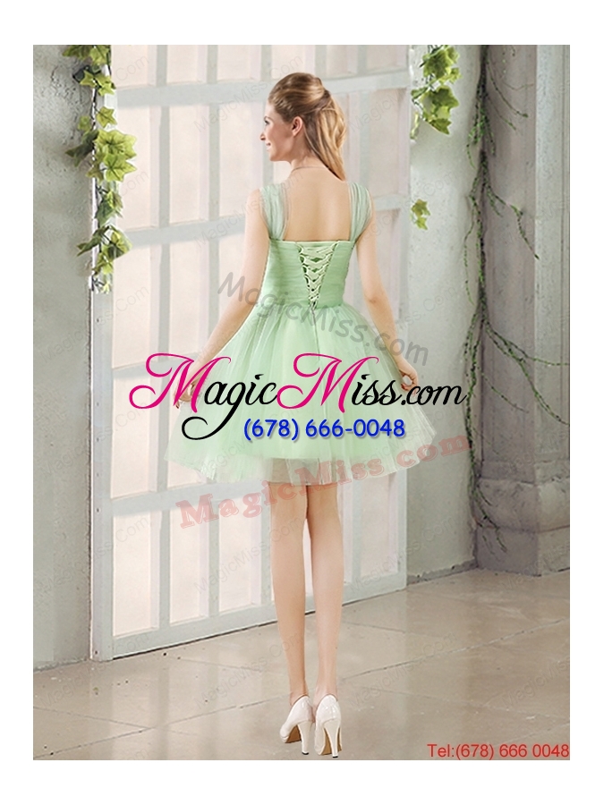 wholesale ruching organza a line straps dama dress with lace up