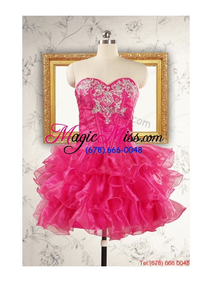 wholesale beautiful hot pink sweet 15 dresses with appliques and ruffles