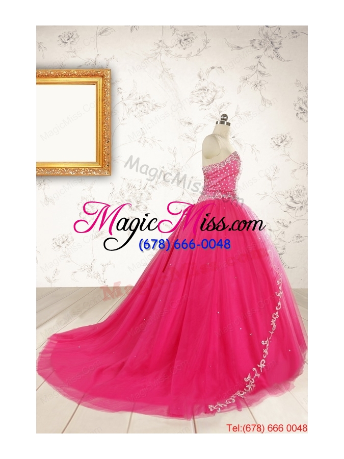 wholesale 2015 beautiful hot pink quinceanera dresses with beading and appliques