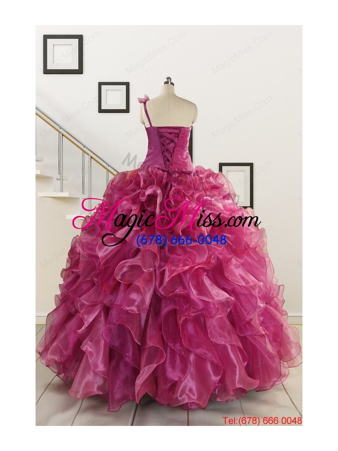 wholesale exclusive beading one shoulder sweet 16 dresses in fuchsia