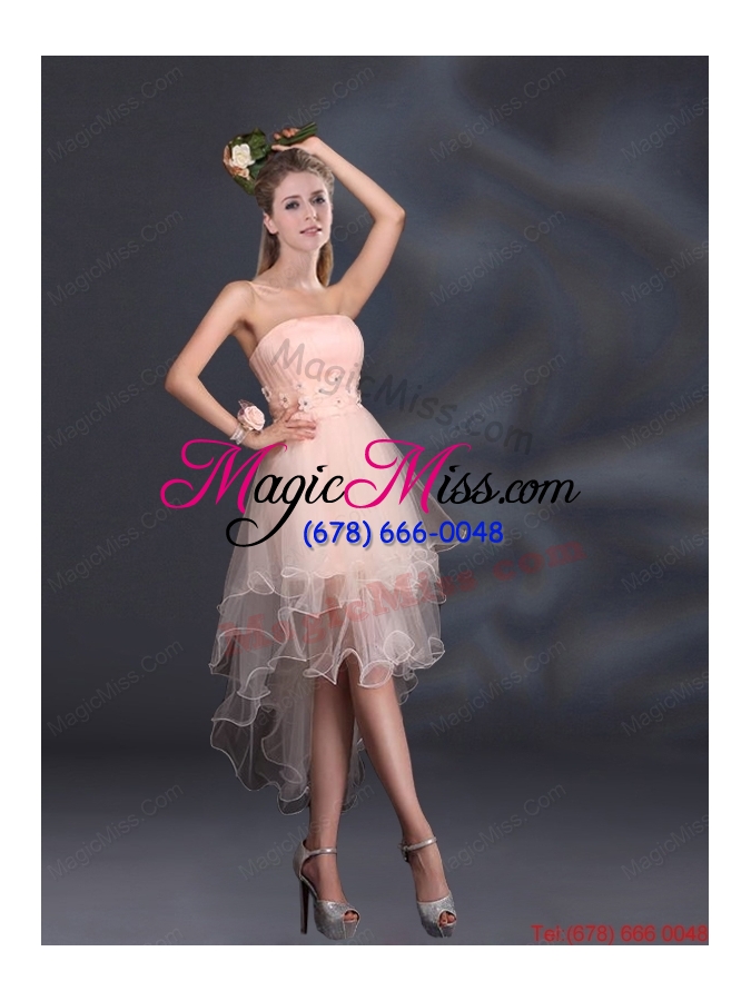 wholesale appliques strapless ruffles organza 2015 sturning dama dresses