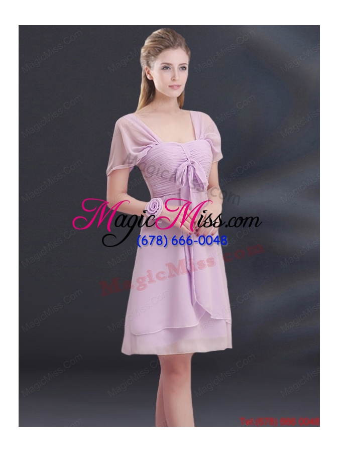 wholesale a line square ruhing dama dress with cap sleeves